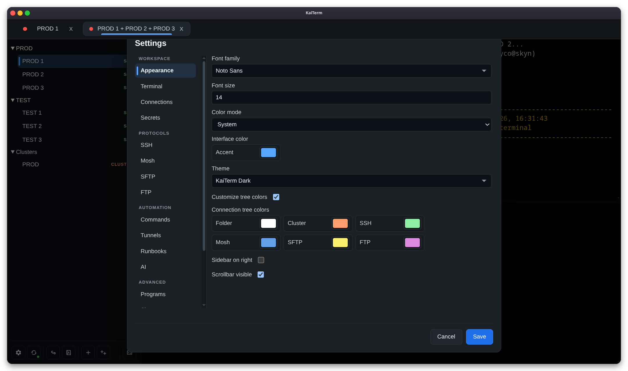 KaiTerm appearance settings.