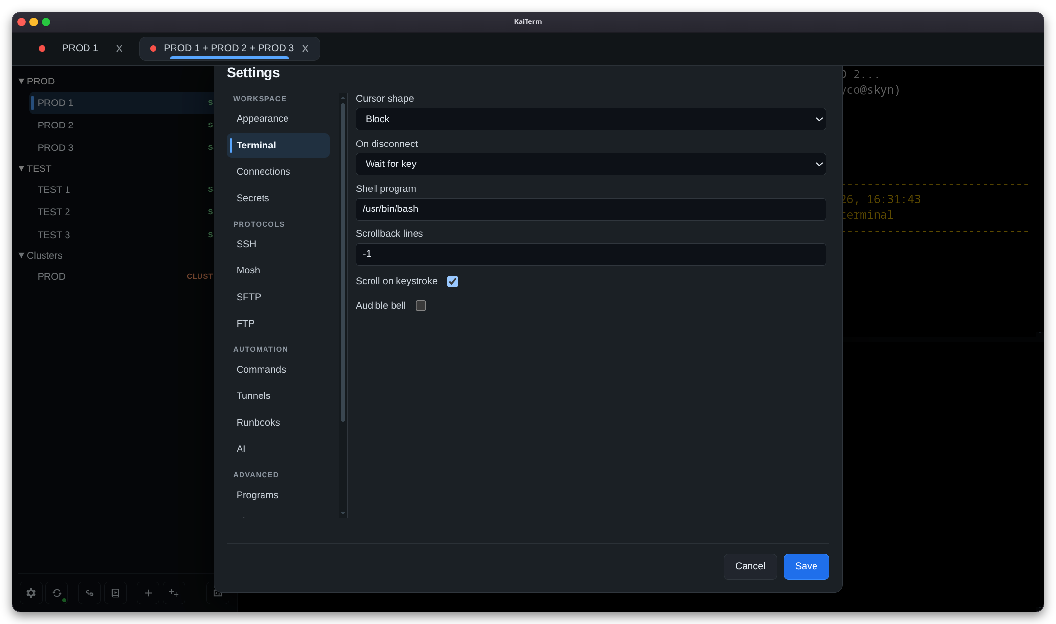 KaiTerm terminal settings.