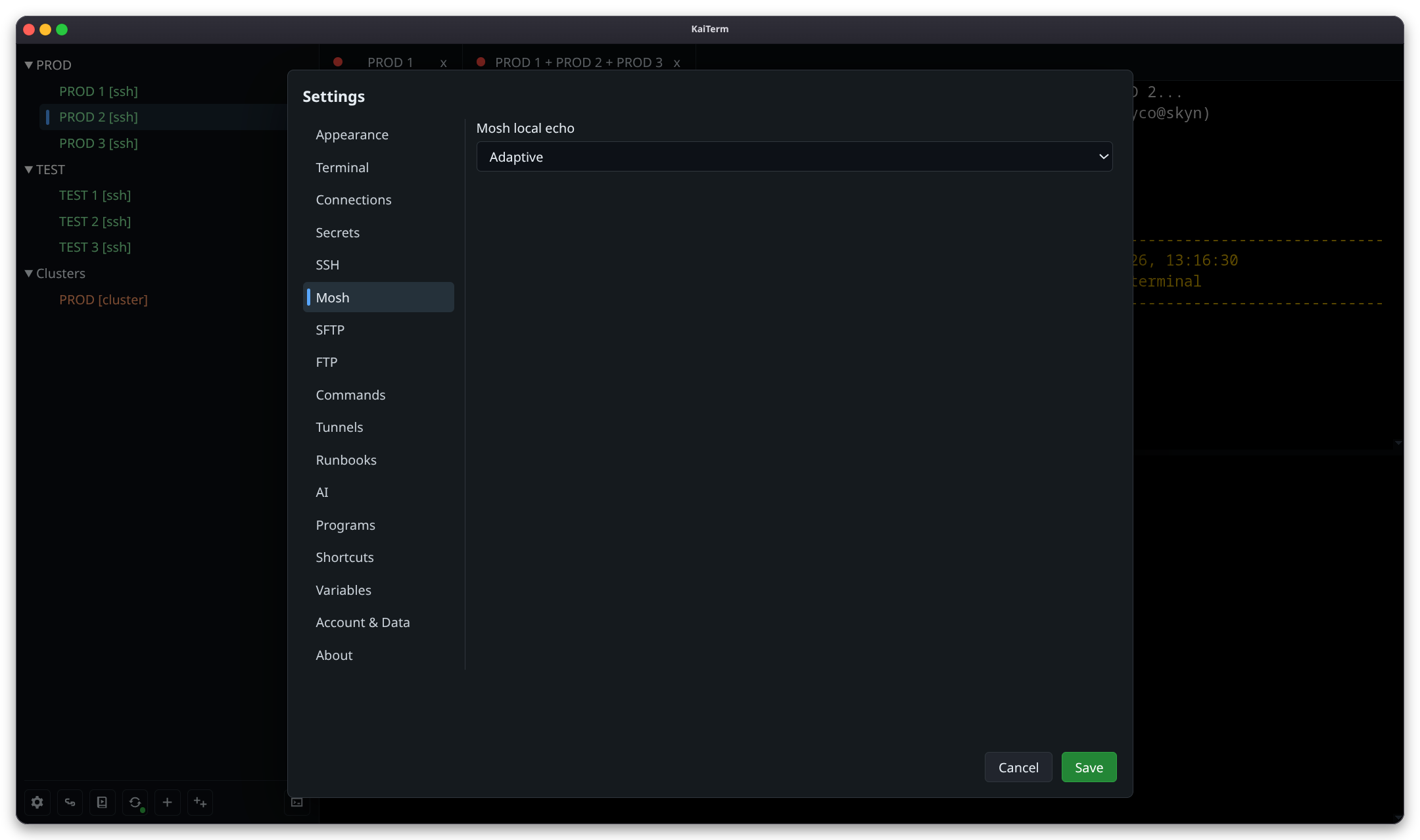 KaiTerm Mosh settings.