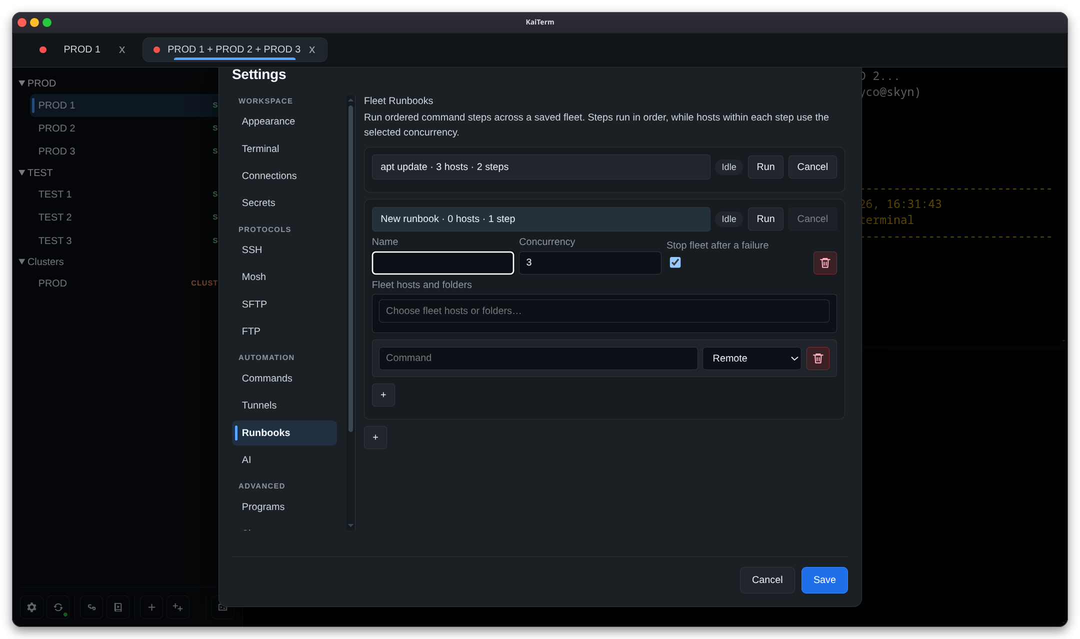 KaiTerm Fleet Runbook settings.