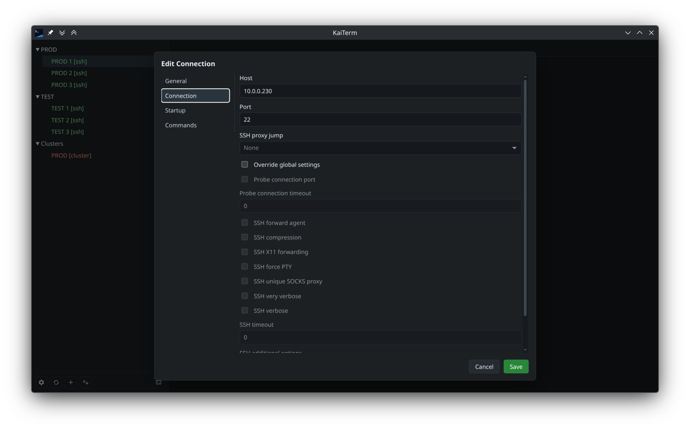 KaiTerm connection editor.