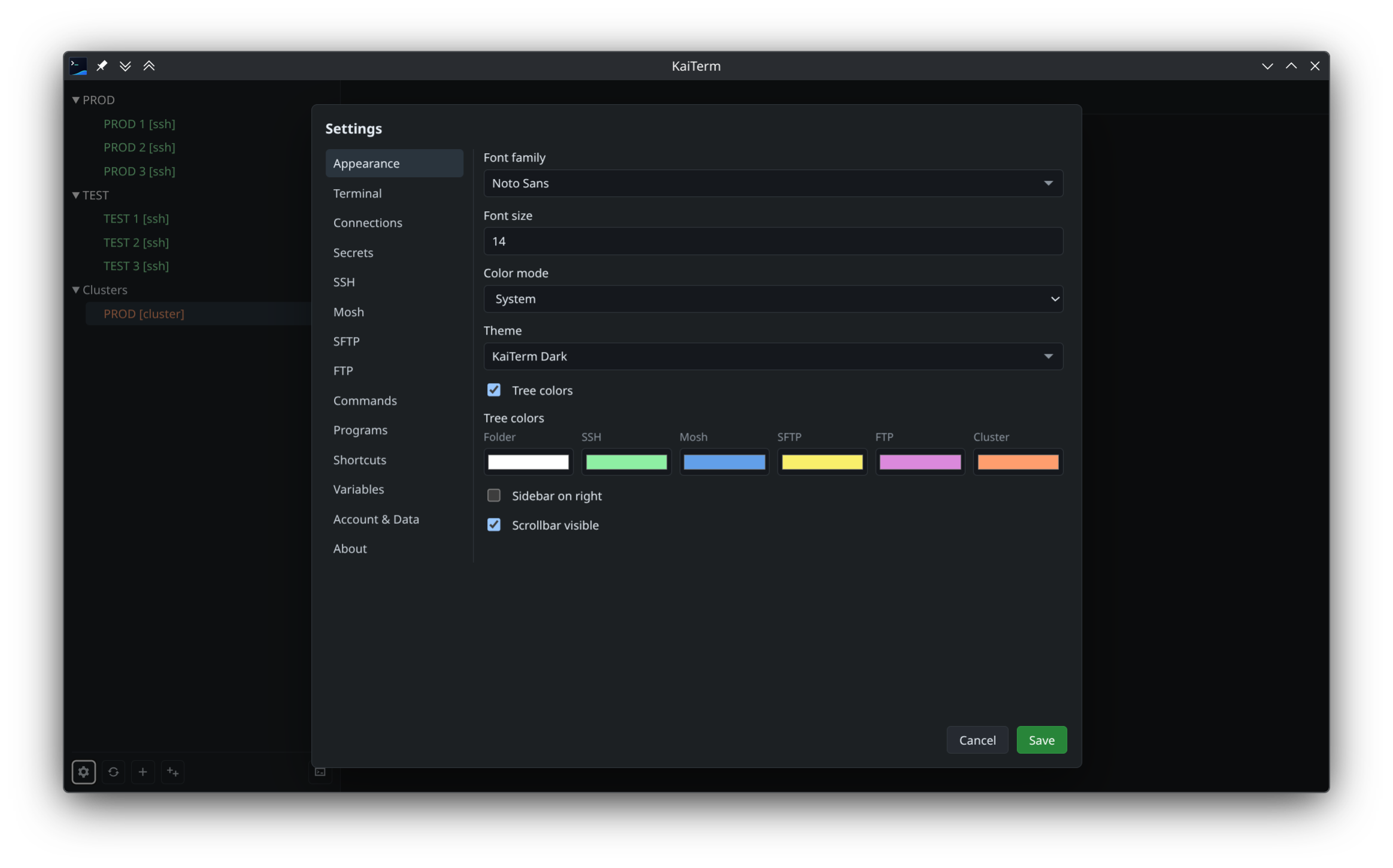 KaiTerm appearance settings.