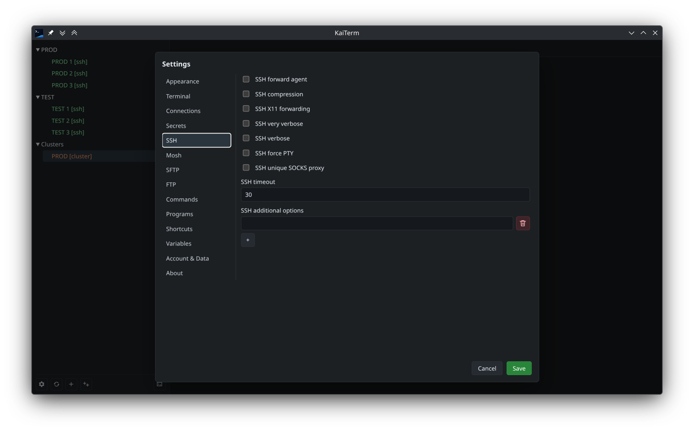SSH settings