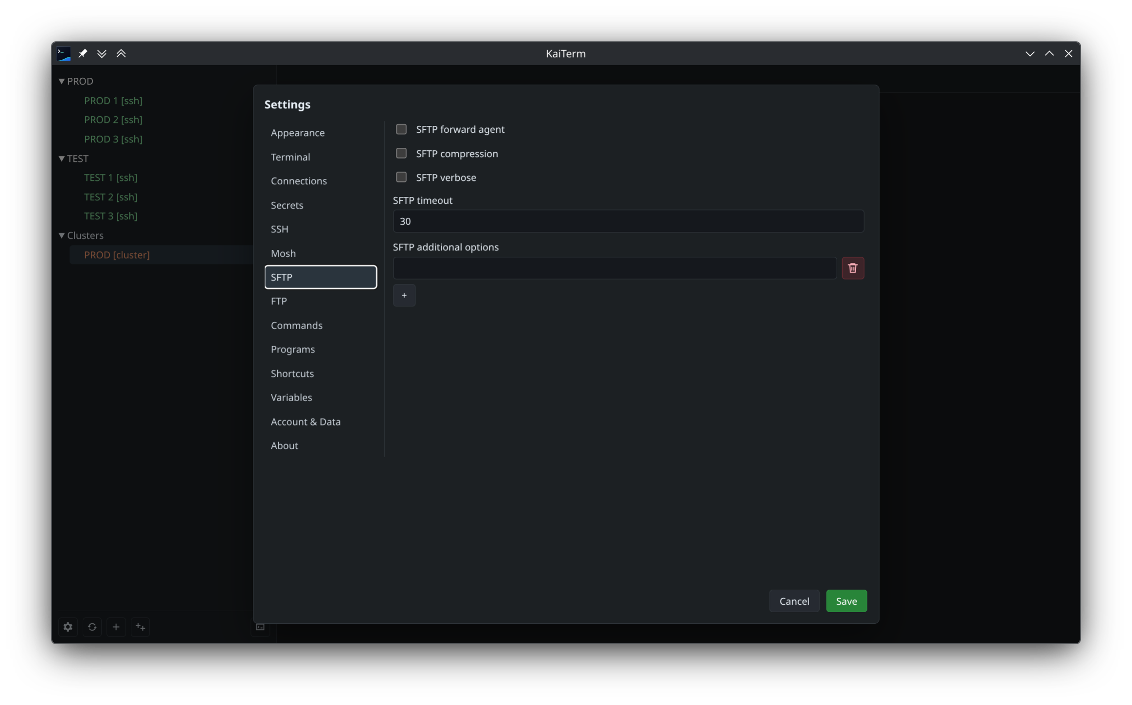 SFTP settings