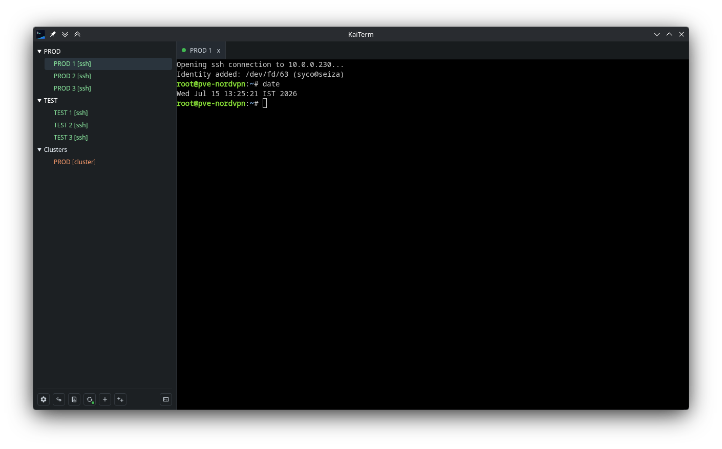 KaiTerm single terminal session.