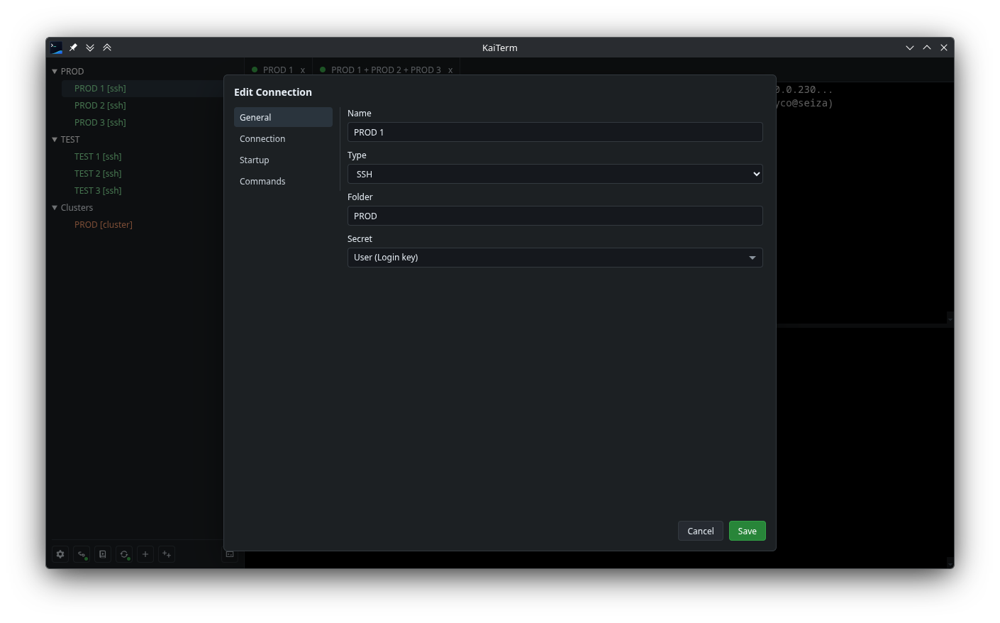 KaiTerm connection editor.