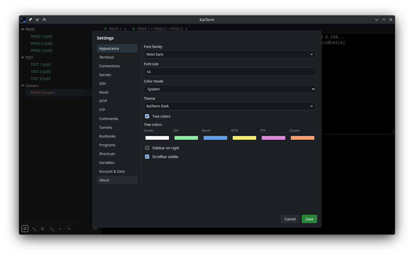 KaiTerm appearance settings.