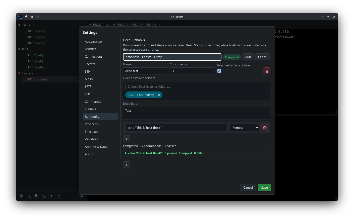 KaiTerm Fleet Runbook settings.