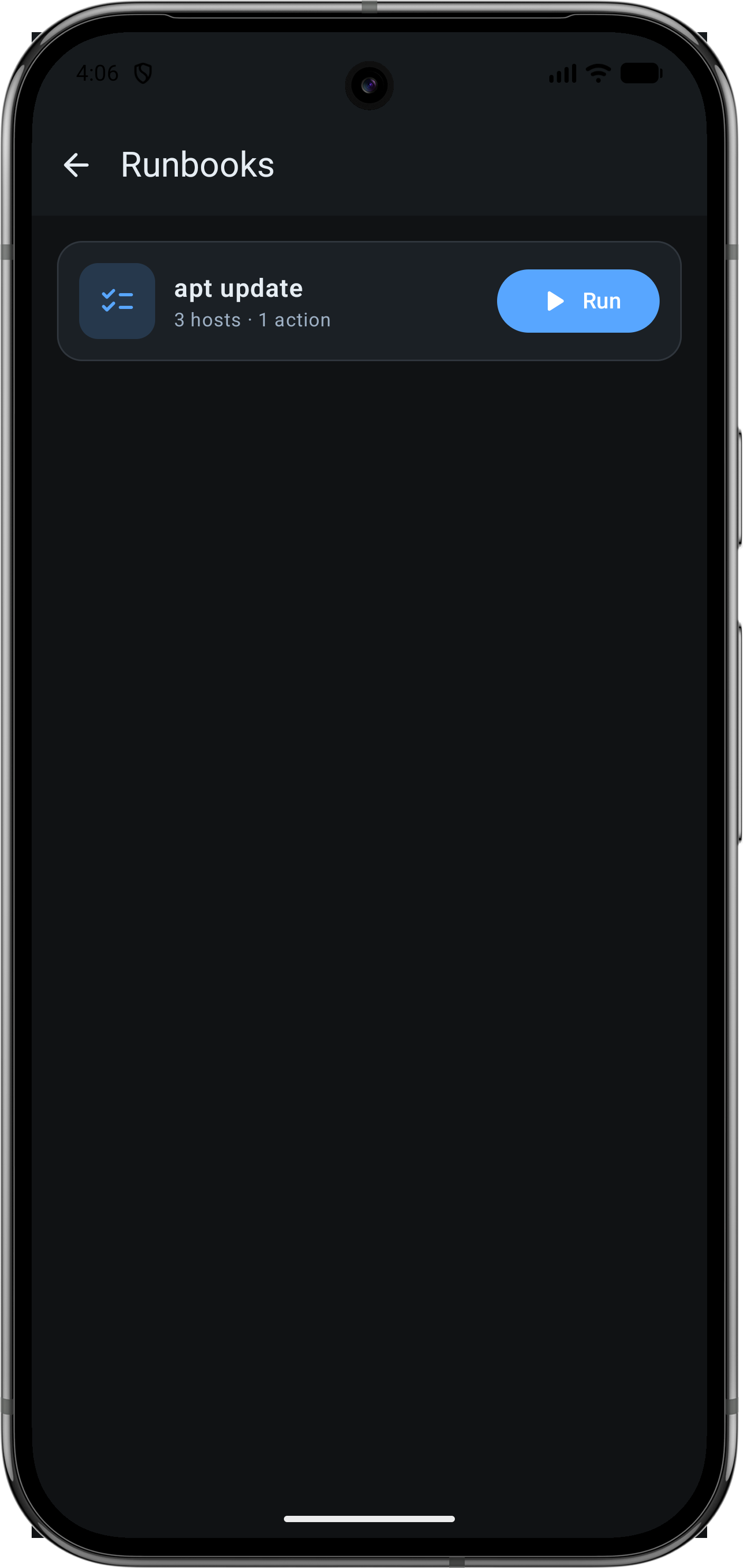 KaiTerm Runbooks screen on Android.