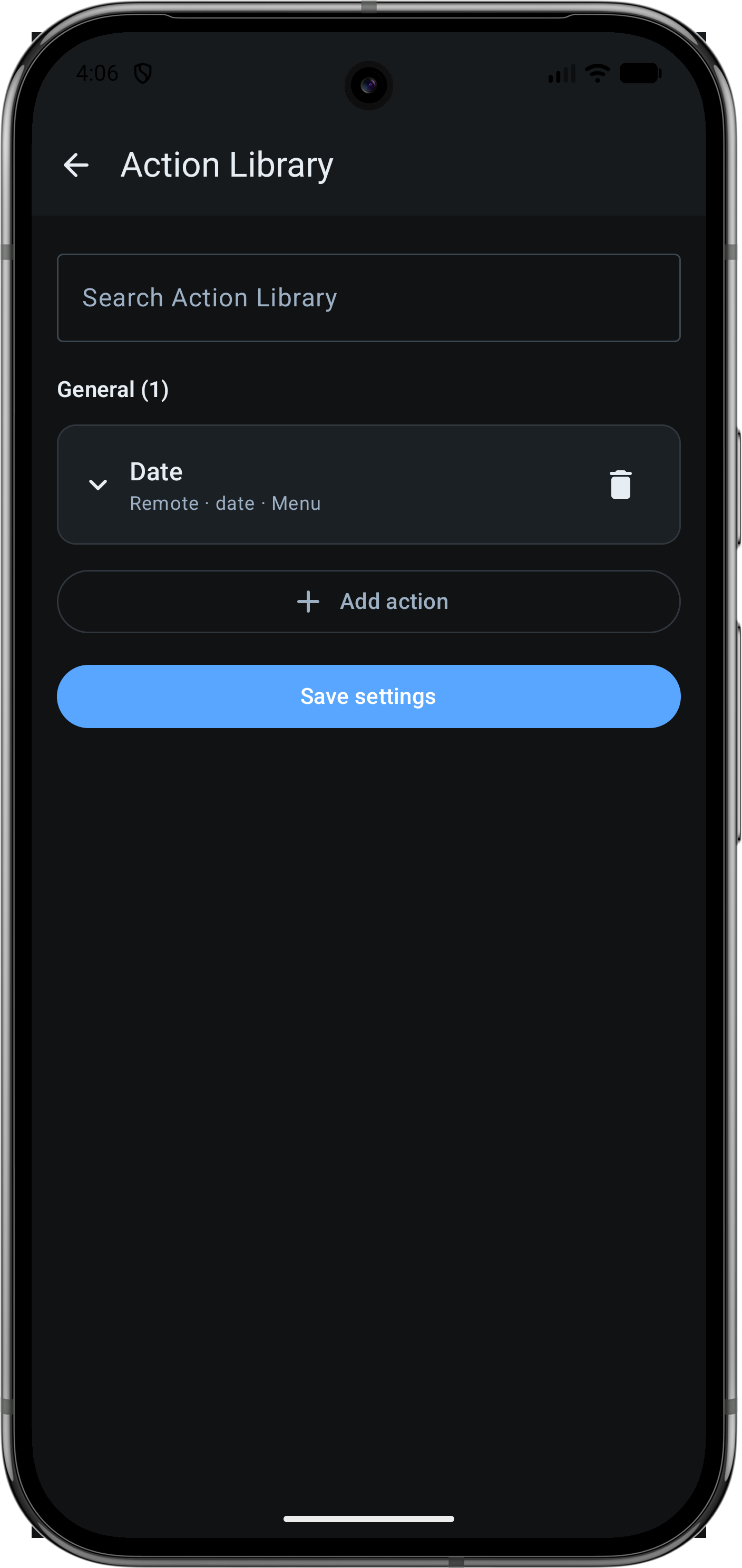 KaiTerm searchable Action Library on Android.