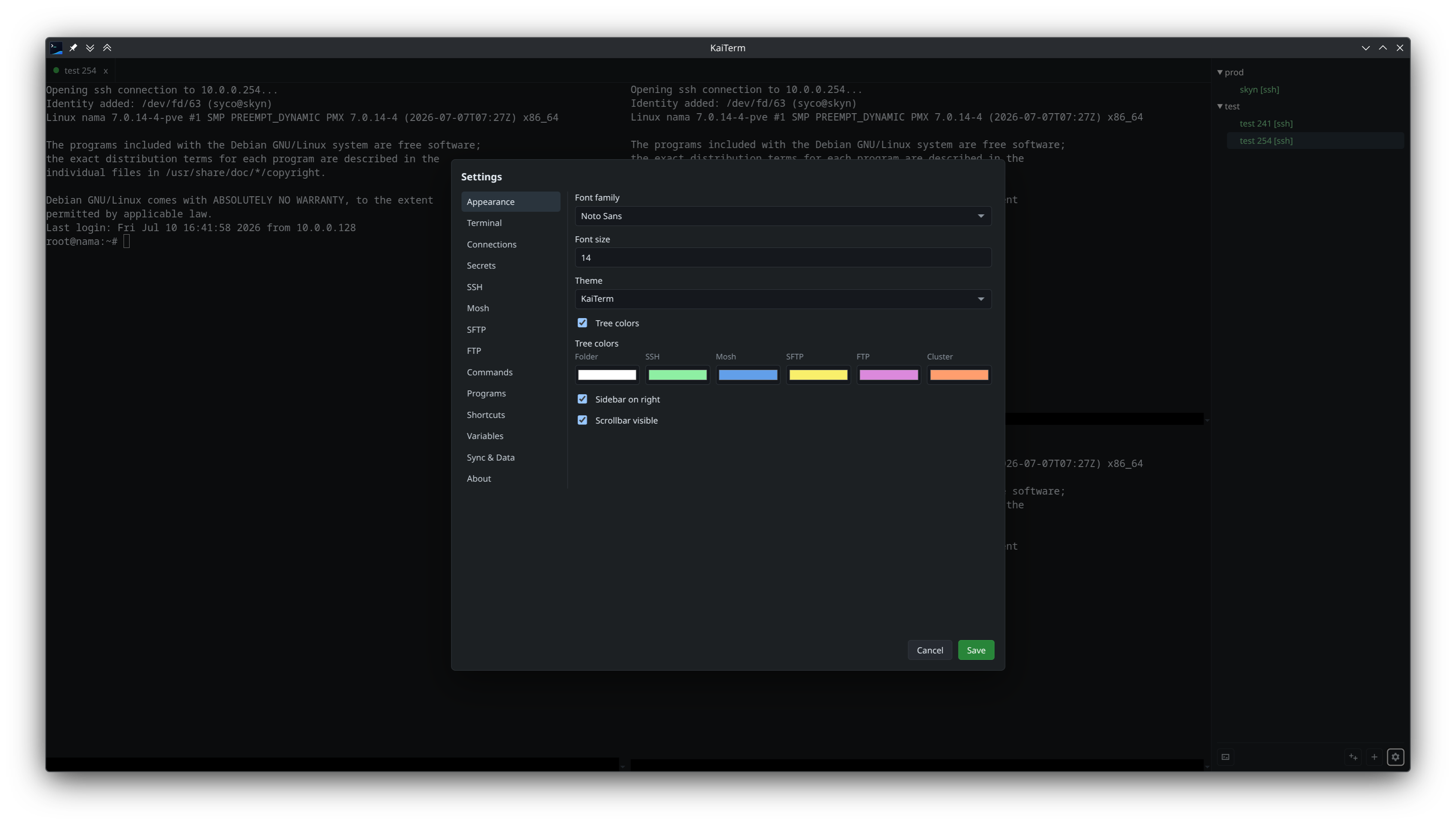 KaiTerm appearance settings.