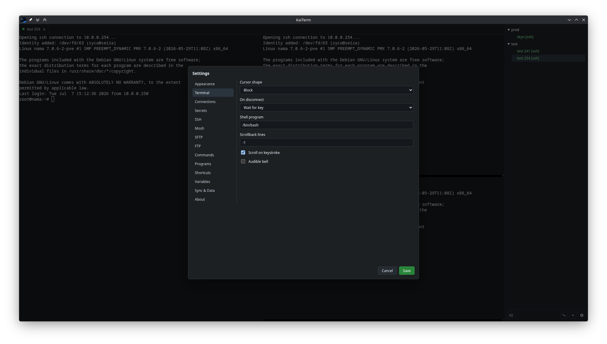 KaiTerm terminal settings.