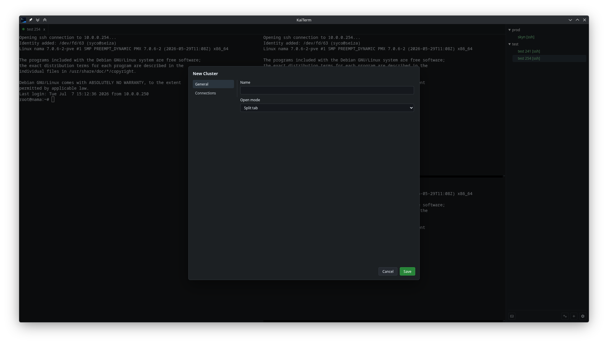 KaiTerm cluster editor for launching grouped connections.