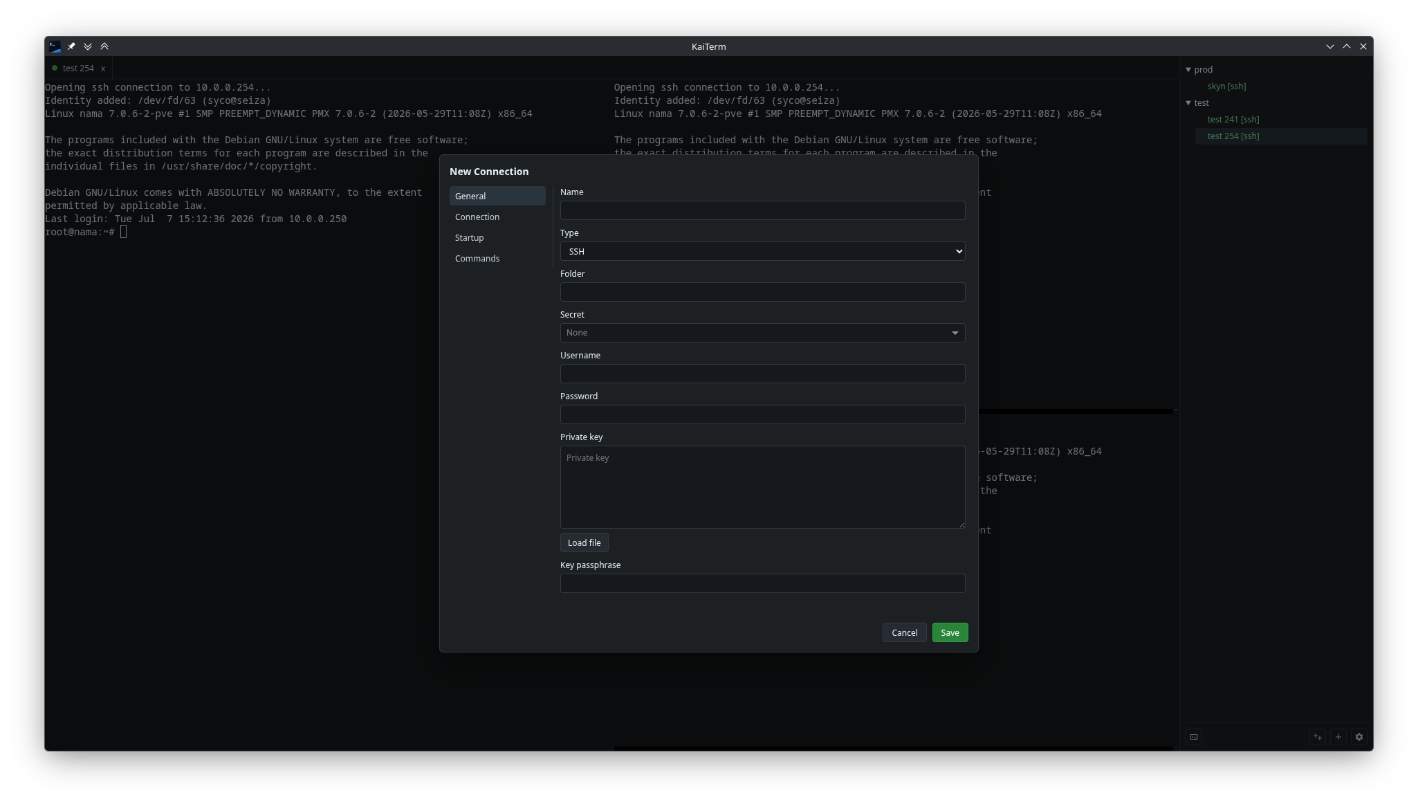 KaiTerm connection editor.