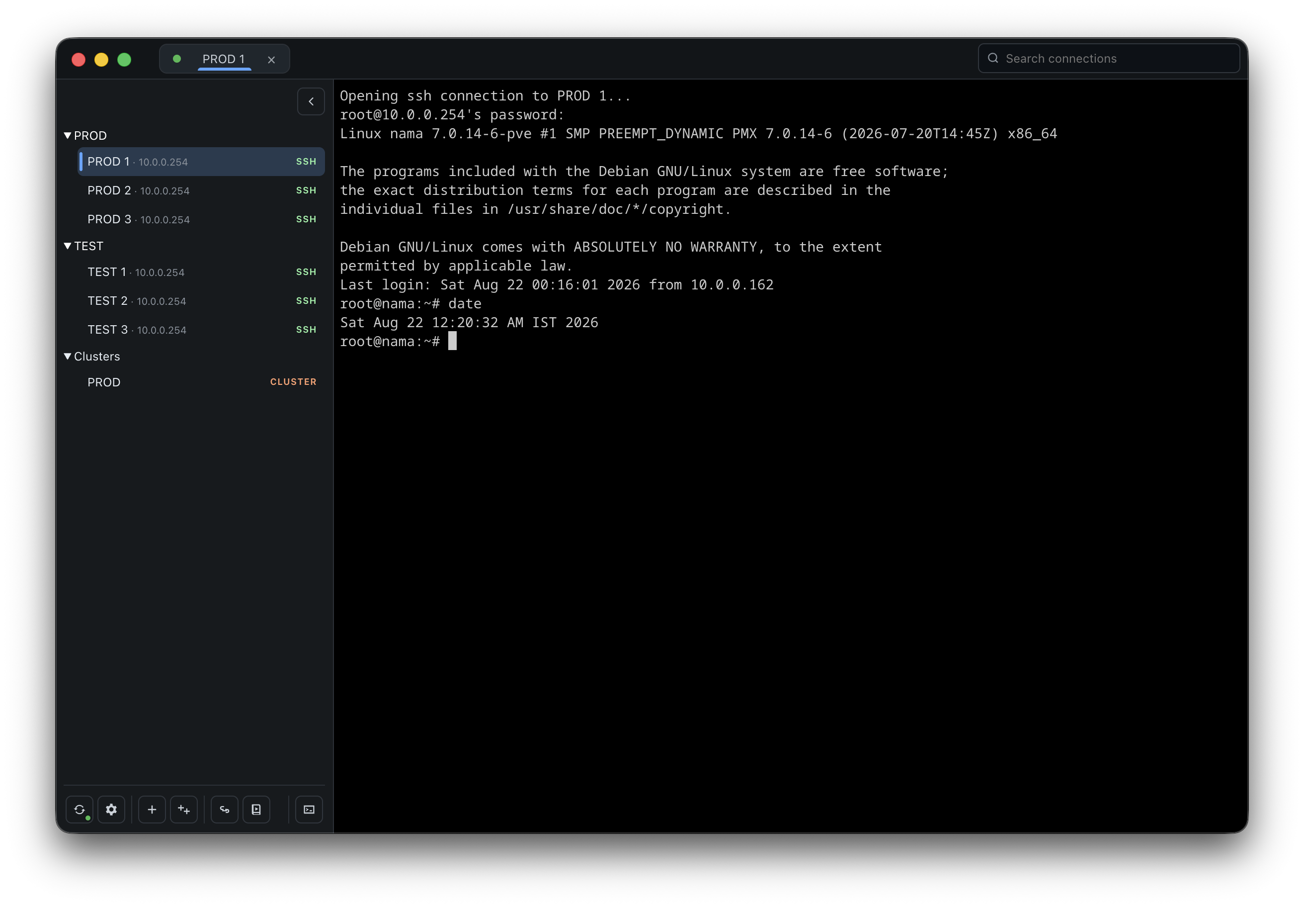 KaiTerm single SSH terminal session.