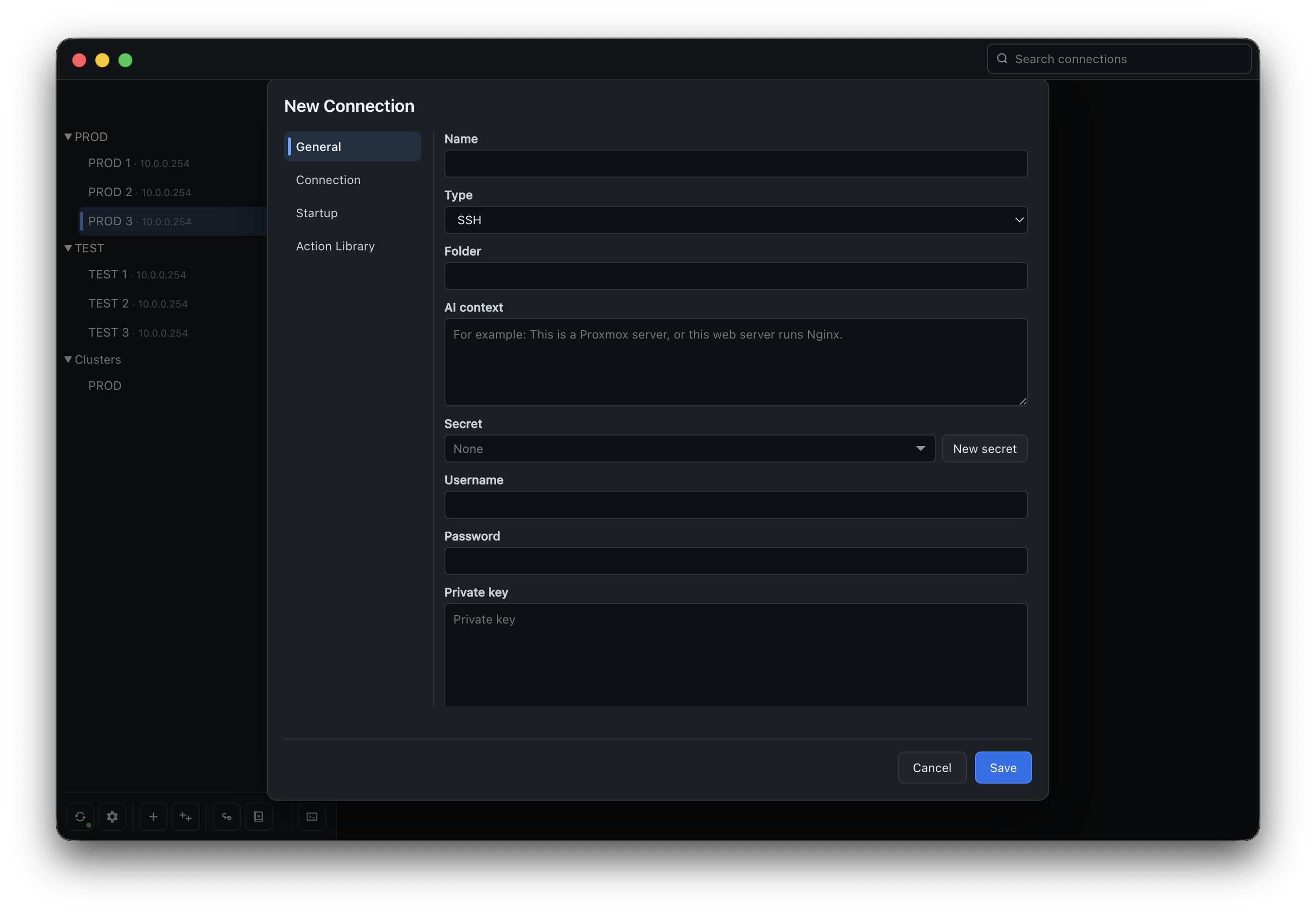 KaiTerm connection profile editor.