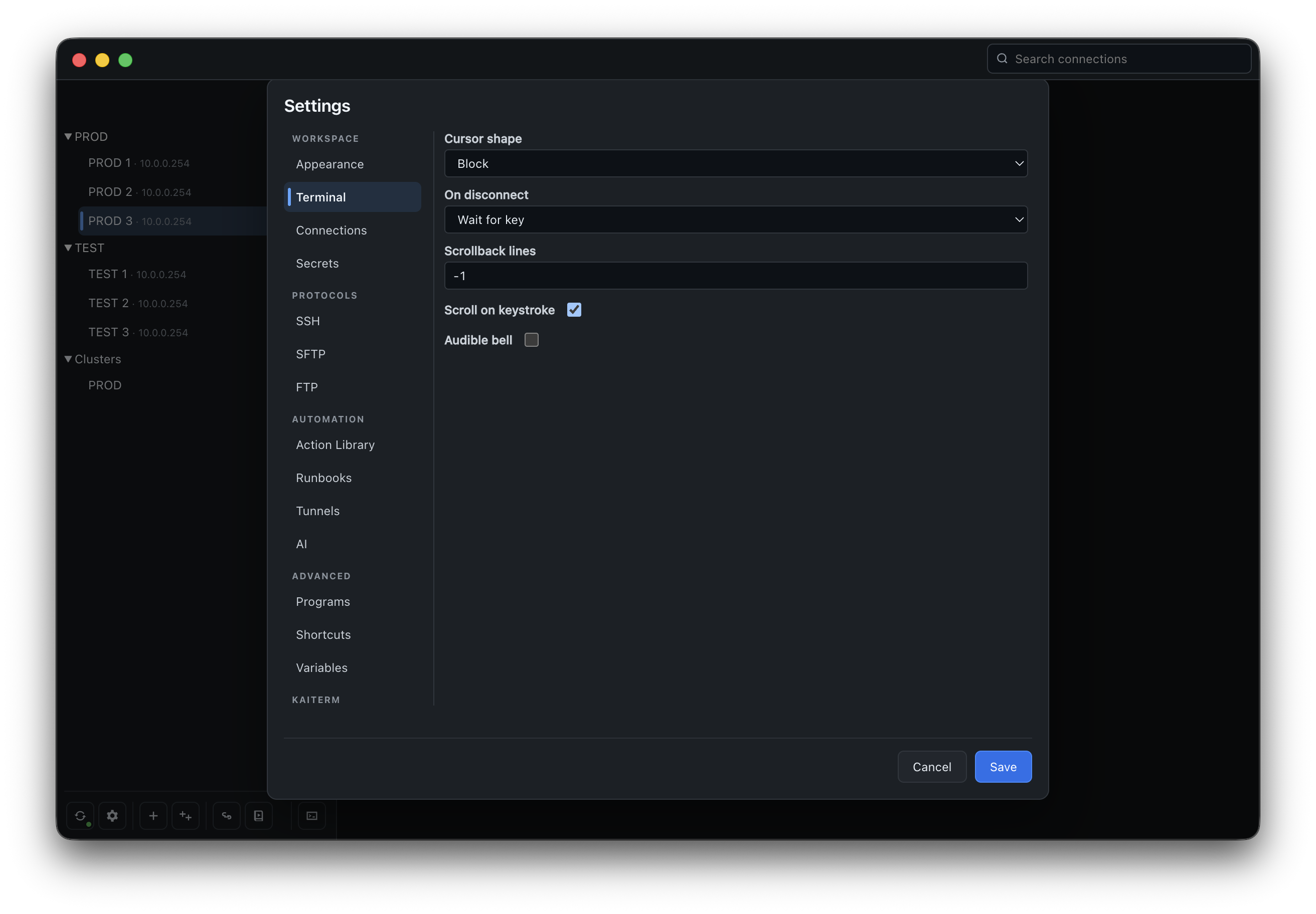 KaiTerm terminal settings.