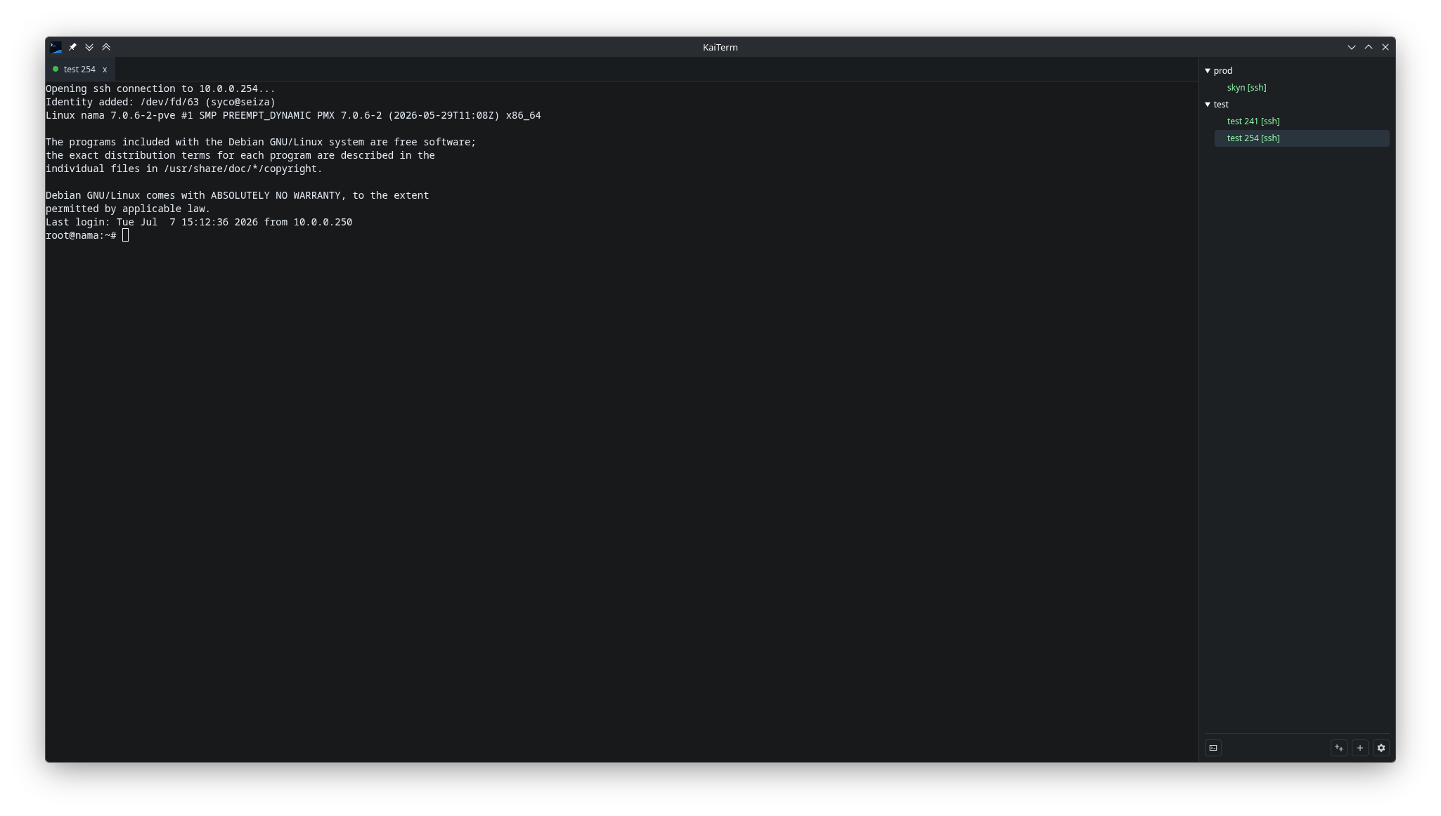 KaiTerm single terminal session.
